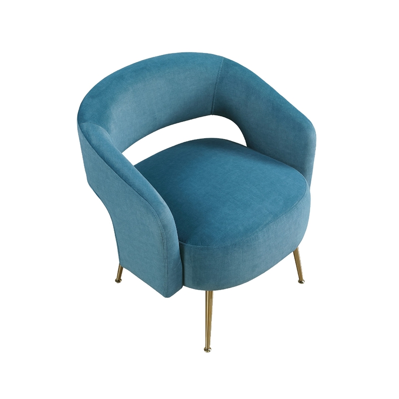 Accent Chair- Curved Open Back- Teal Blue Velvet- Gold Metal Legs