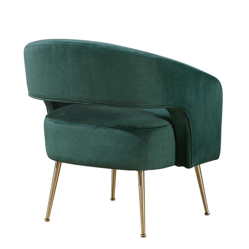 Accent Chair- Curved Open Back- Dark Green Velvet- Gold Metal Legs