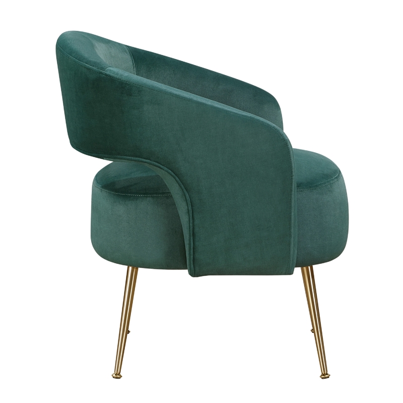 Accent Chair- Curved Open Back- Dark Green Velvet- Gold Metal Legs