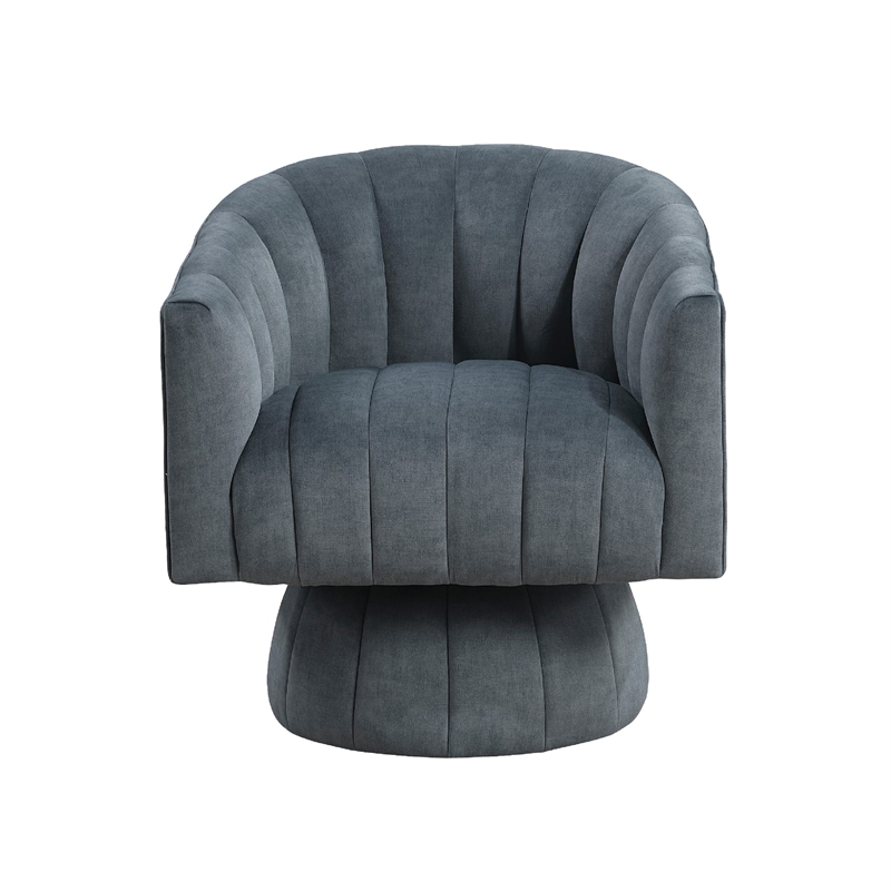 Swivel Accent Chair- Barrel Channel Stitched Velvet- Dark Gray