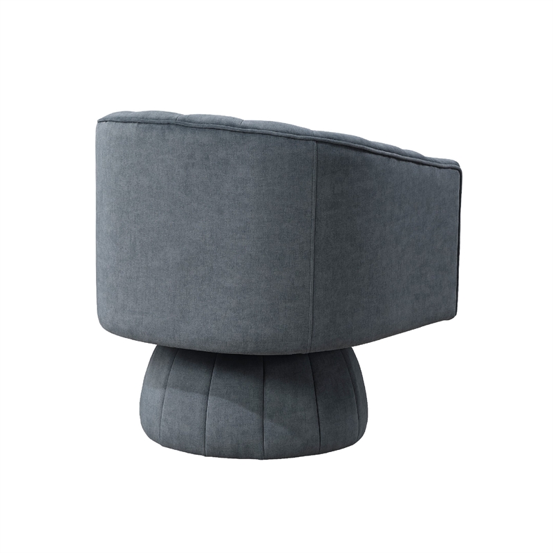 Swivel Accent Chair- Barrel Channel Stitched Velvet- Dark Gray