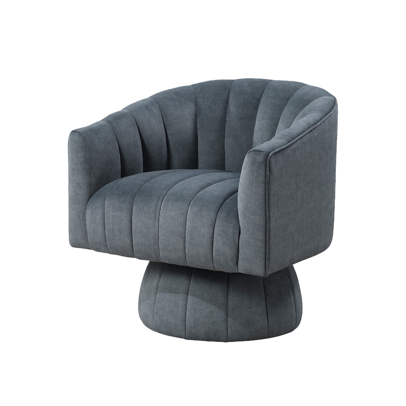 Swivel Accent Chair- Barrel Channel Stitched Velvet- Dark Gray