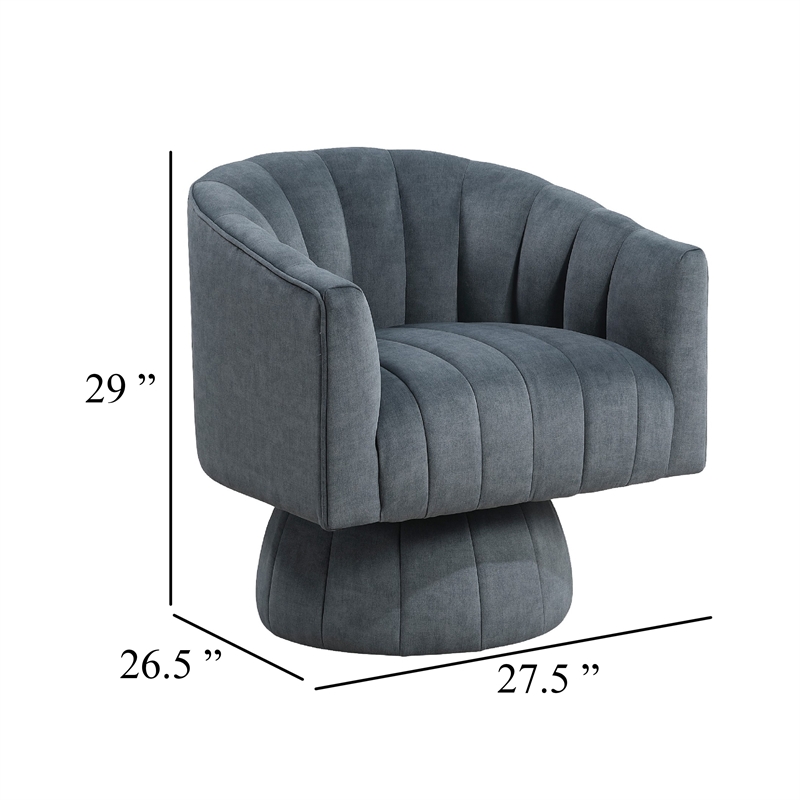 Swivel Accent Chair- Barrel Channel Stitched Velvet- Dark Gray