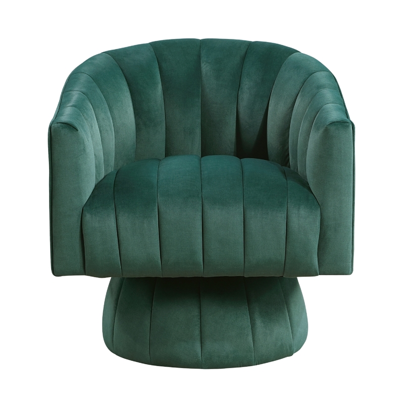Swivel Accent Chair- Barrel Channel Stitched Velvet- Green