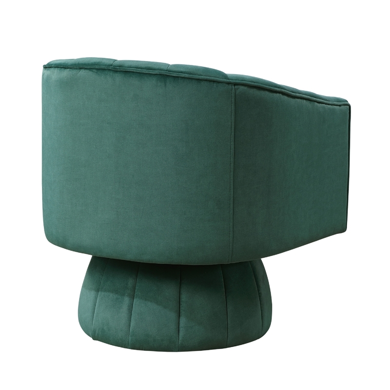 Swivel Accent Chair- Barrel Channel Stitched Velvet- Green