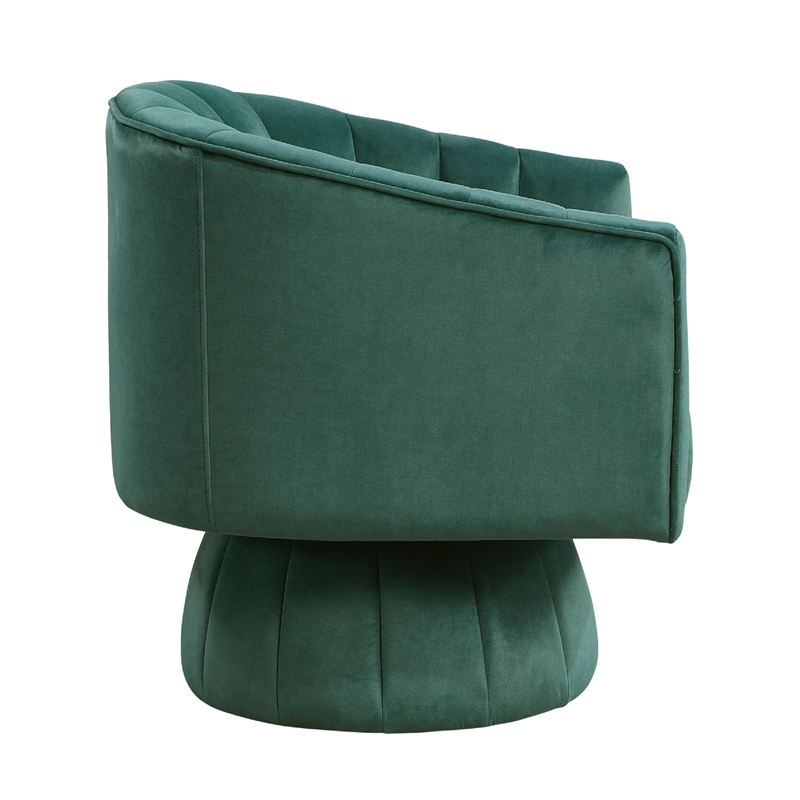 Swivel Accent Chair- Barrel Channel Stitched Velvet- Green