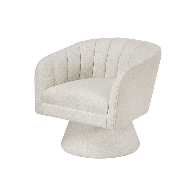 Swivel Accent Chair- Beige Boucle Fabric- Channel Stitched
