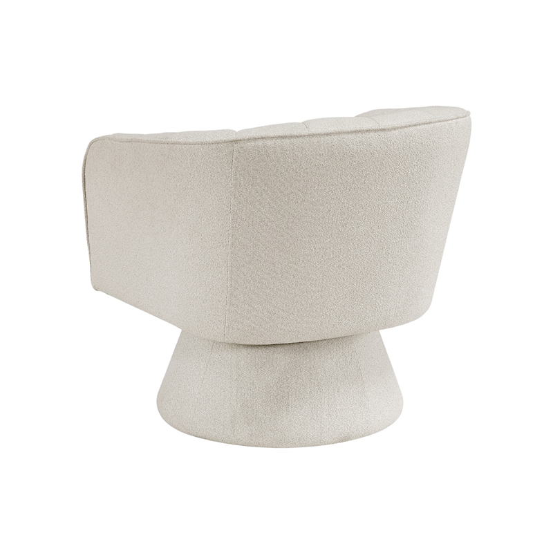 Swivel Accent Chair- Beige Boucle Fabric- Channel Stitched