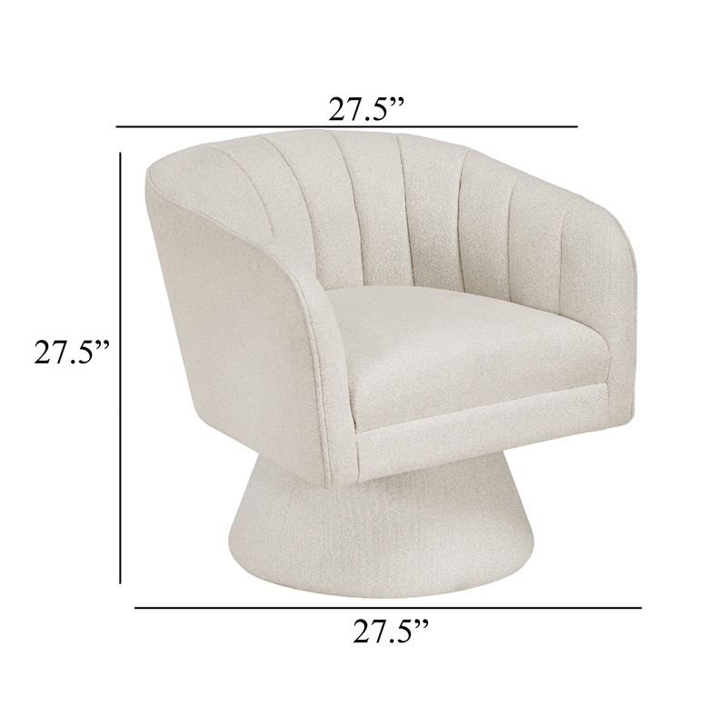 Swivel Accent Chair- Beige Boucle Fabric- Channel Stitched
