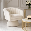 Swivel Accent Chair- Beige Boucle Fabric- Channel Stitched