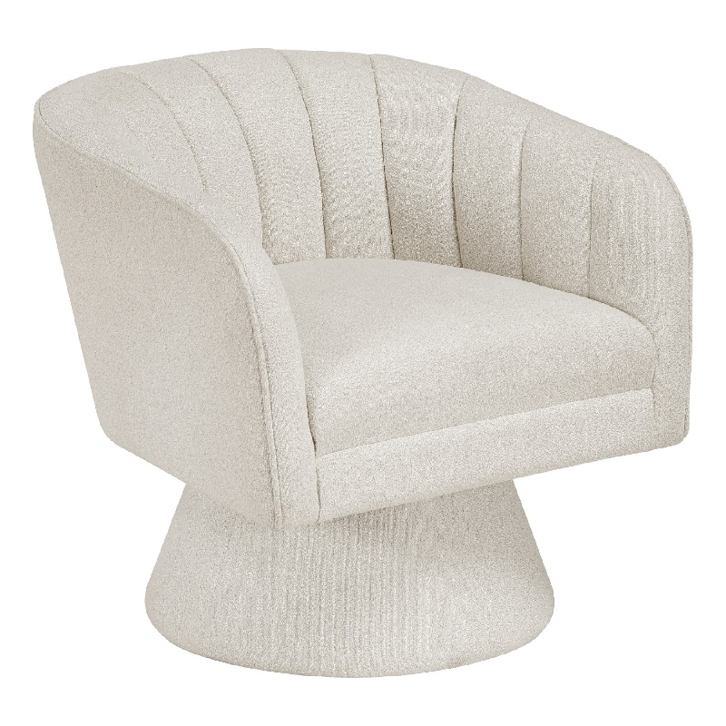 Swivel Accent Chair- Beige Boucle Fabric- Channel Stitched