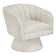 Swivel Accent Chair- Beige Boucle Fabric- Channel Stitched