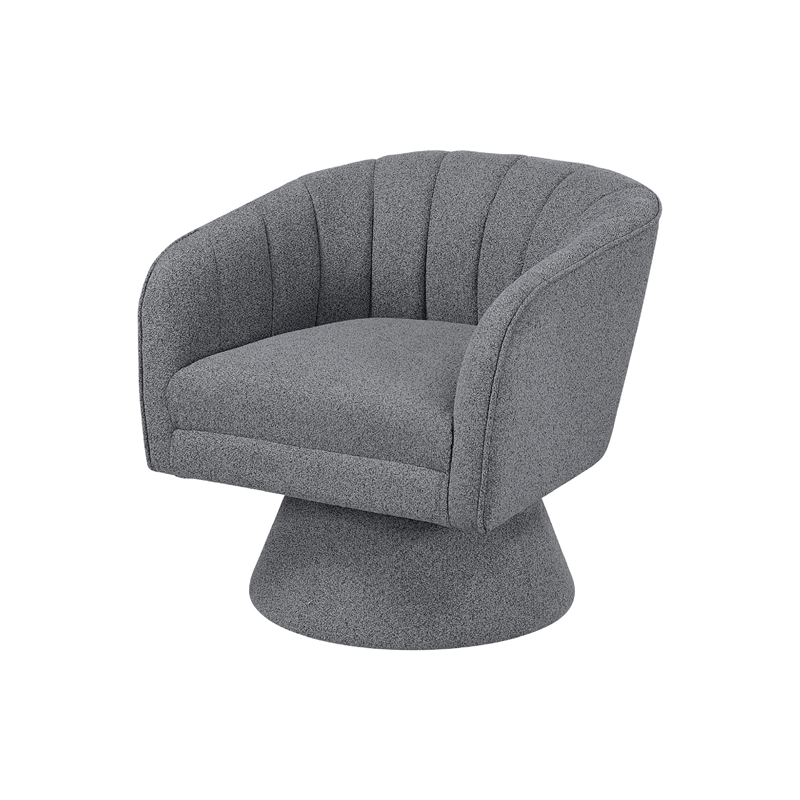 Swivel Accent Chair- Dark Gray Boucle Fabric- Channel Stitched