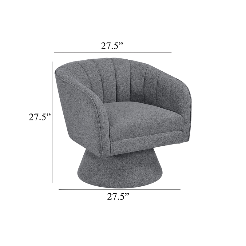 Swivel Accent Chair- Dark Gray Boucle Fabric- Channel Stitched