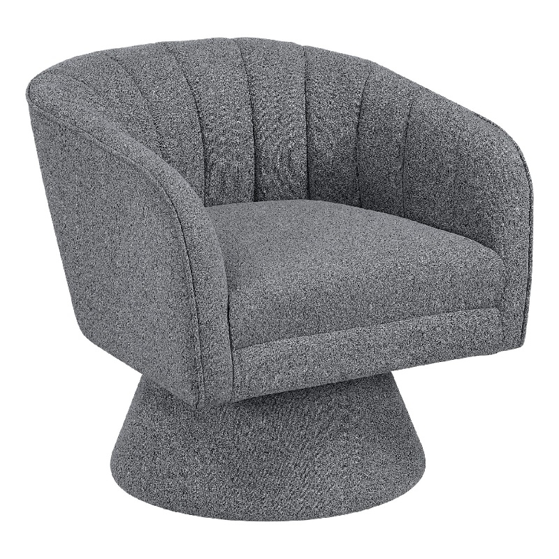 Swivel Accent Chair- Dark Gray Boucle Fabric- Channel Stitched