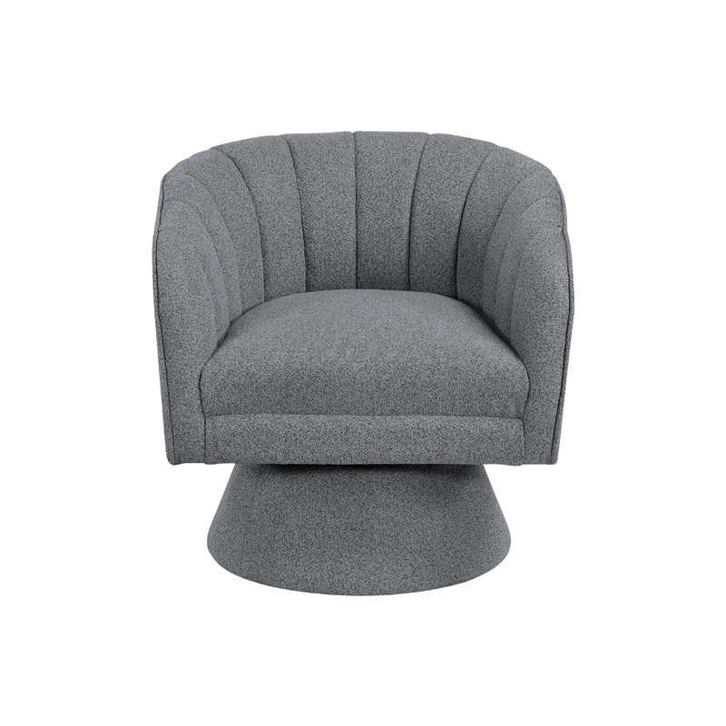 Swivel Accent Chair- Dark Gray Boucle Fabric- Channel Stitched