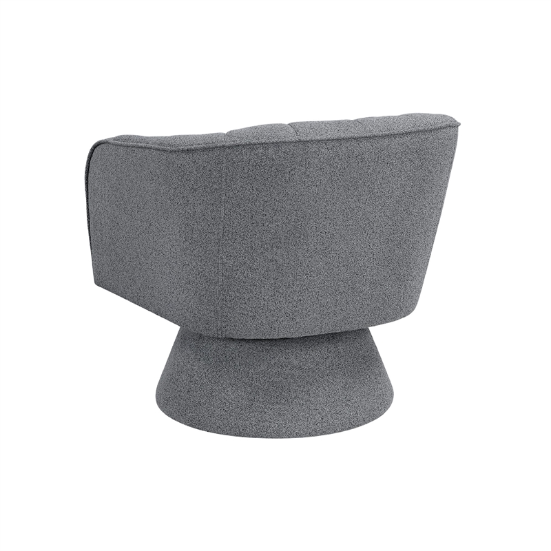 Swivel Accent Chair- Dark Gray Boucle Fabric- Channel Stitched