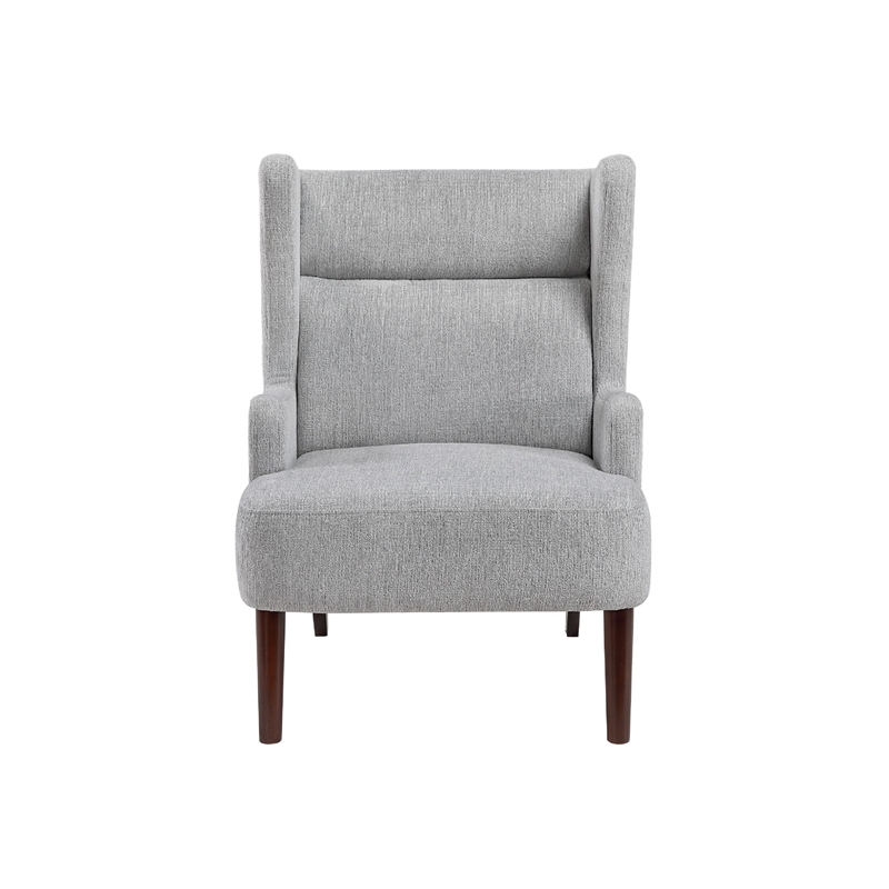 Accent Chair- High Wing Backrest- Gray Chenille- Wood Legs