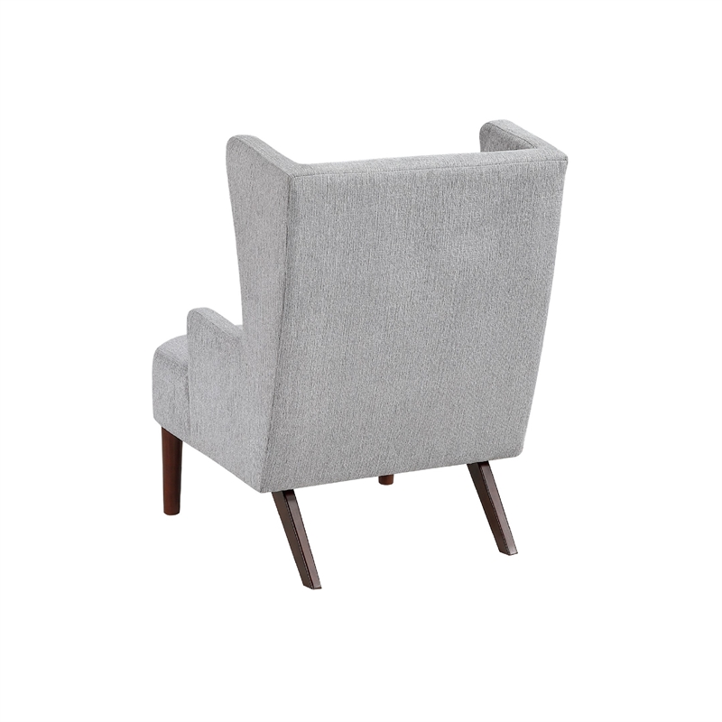 Accent Chair- High Wing Backrest- Gray Chenille- Wood Legs