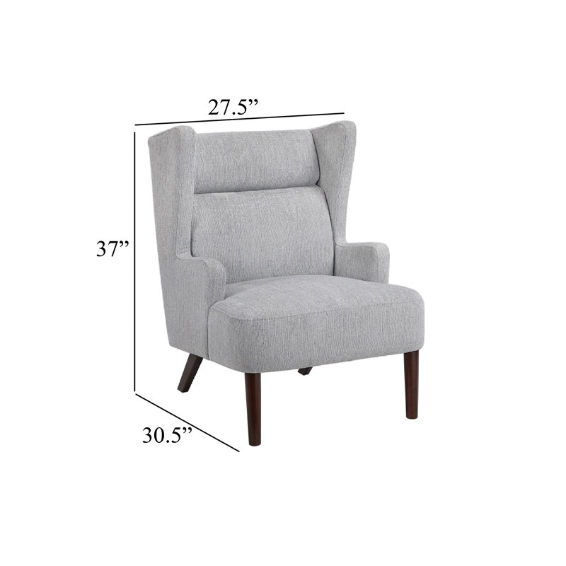Accent Chair- High Wing Backrest- Gray Chenille- Wood Legs