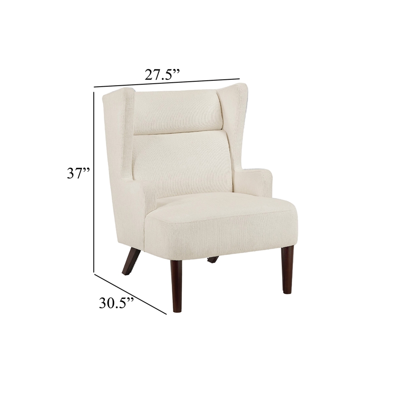 Accent Chair- High Wing Backrest- Beige Chenille- Wood Legs
