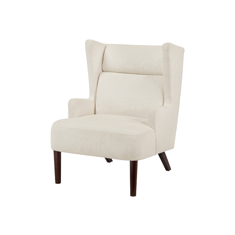 Accent Chair- High Wing Backrest- Beige Chenille- Wood Legs