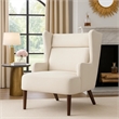 Accent Chair- High Wing Backrest- Beige Chenille- Wood Legs