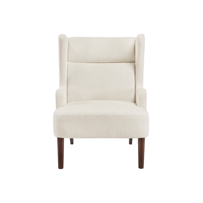Accent Chair- High Wing Backrest- Beige Chenille- Wood Legs