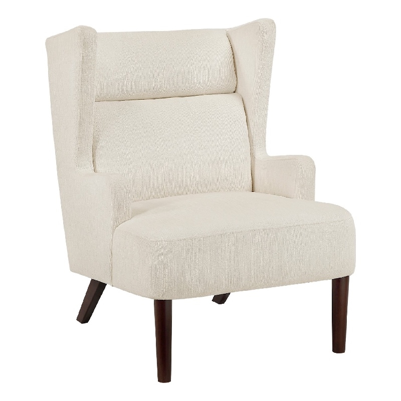 Accent Chair- High Wing Backrest- Beige Chenille- Wood Legs