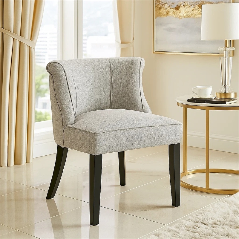 Accent Chair- Vertical Accents on Curved Back- Gray Polyester