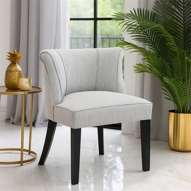 Accent Chair- Vertical Accents on Curved Back- Gray Polyester
