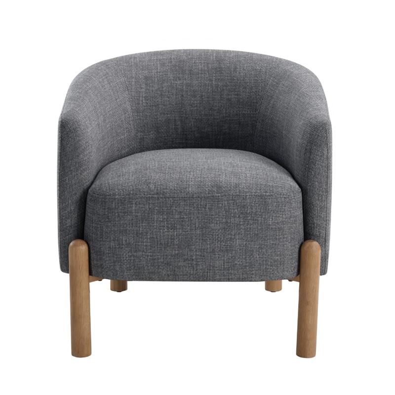 Barrel Style Accent Chair- Gray Polyester- Light Brown Wood Legs