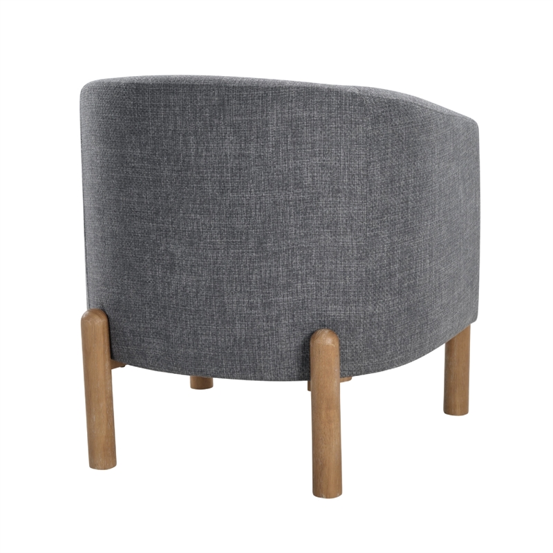 Barrel Style Accent Chair- Gray Polyester- Light Brown Wood Legs