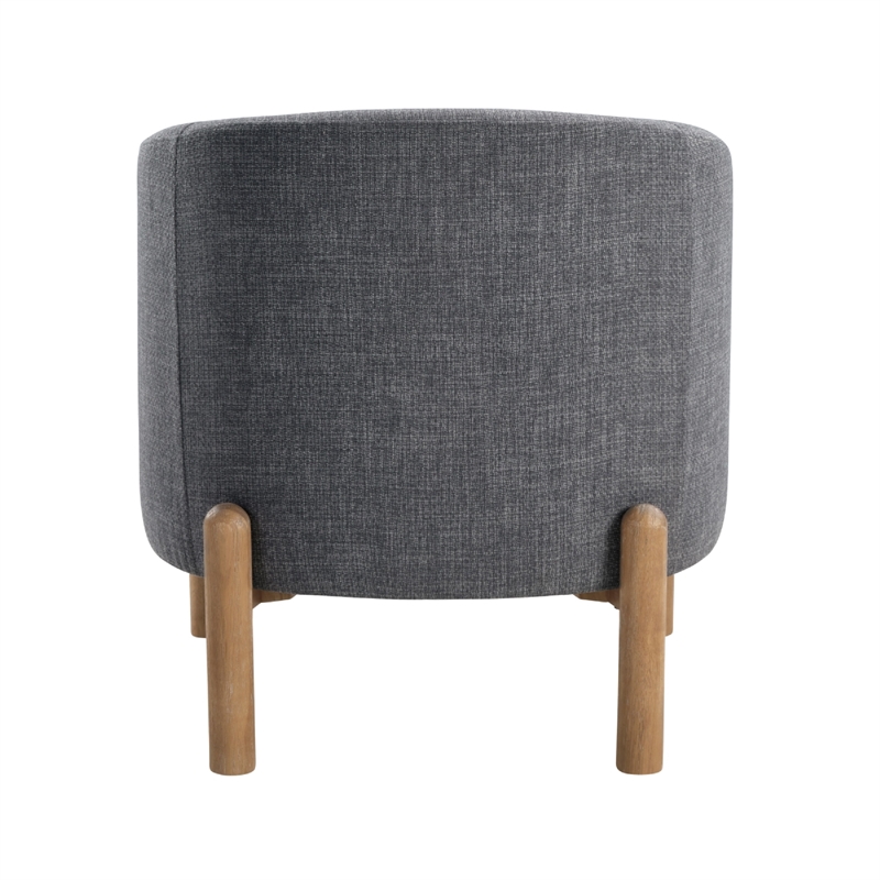 Barrel Style Accent Chair- Gray Polyester- Light Brown Wood Legs