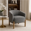 Barrel Style Accent Chair- Gray Polyester- Light Brown Wood Legs