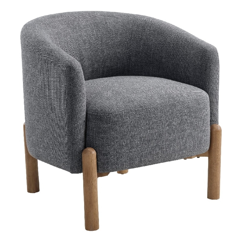 Barrel Style Accent Chair- Gray Polyester- Light Brown Wood Legs