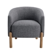 Barrel Style Accent Chair- Gray Polyester- Light Brown Wood Legs