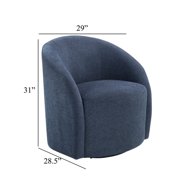 Swivel Accent Chair- Barrel Style- Foam Padded- Modern Blue Boucle