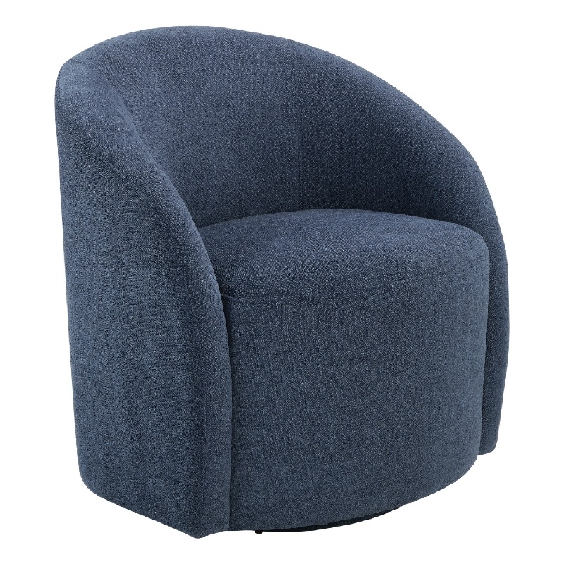 Swivel Accent Chair- Barrel Style- Foam Padded- Modern Blue Boucle
