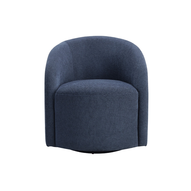 Swivel Accent Chair- Barrel Style- Foam Padded- Modern Blue Boucle