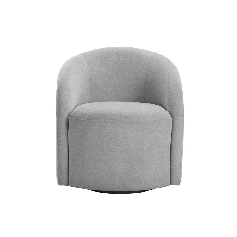 Swivel Accent Chair- Barrel Style- Foam Padded- Light Gray Boucle