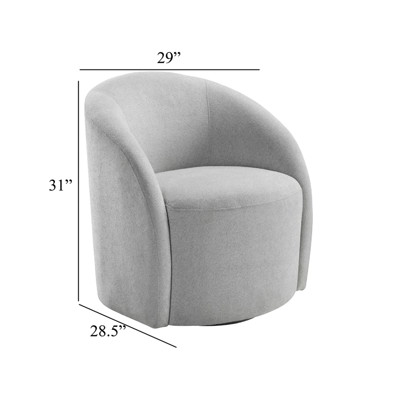 Swivel Accent Chair- Barrel Style- Foam Padded- Light Gray Boucle