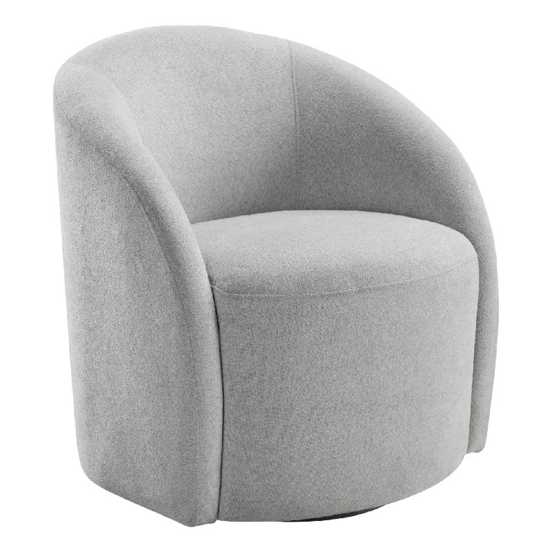 Swivel Accent Chair- Barrel Style- Foam Padded- Light Gray Boucle