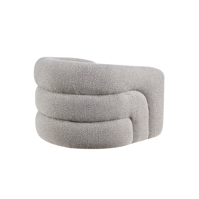 Swivel Accent Chair- Sculpted Barrel Back- Foam Fill- Gray Boucle