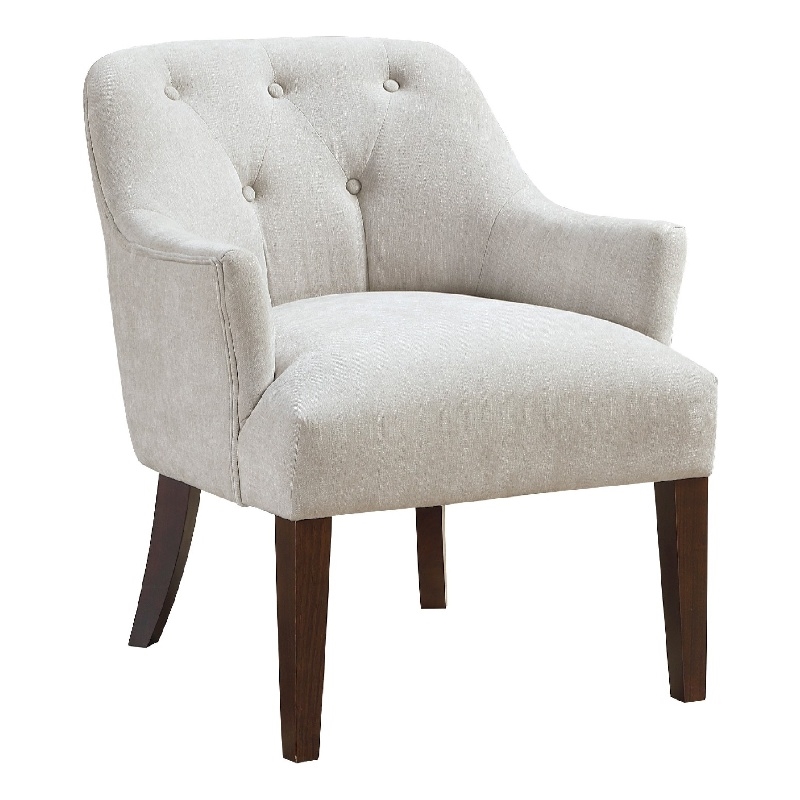 Accent Armchair- Button Tufted Back- Sloped Arms- Beige Polyester