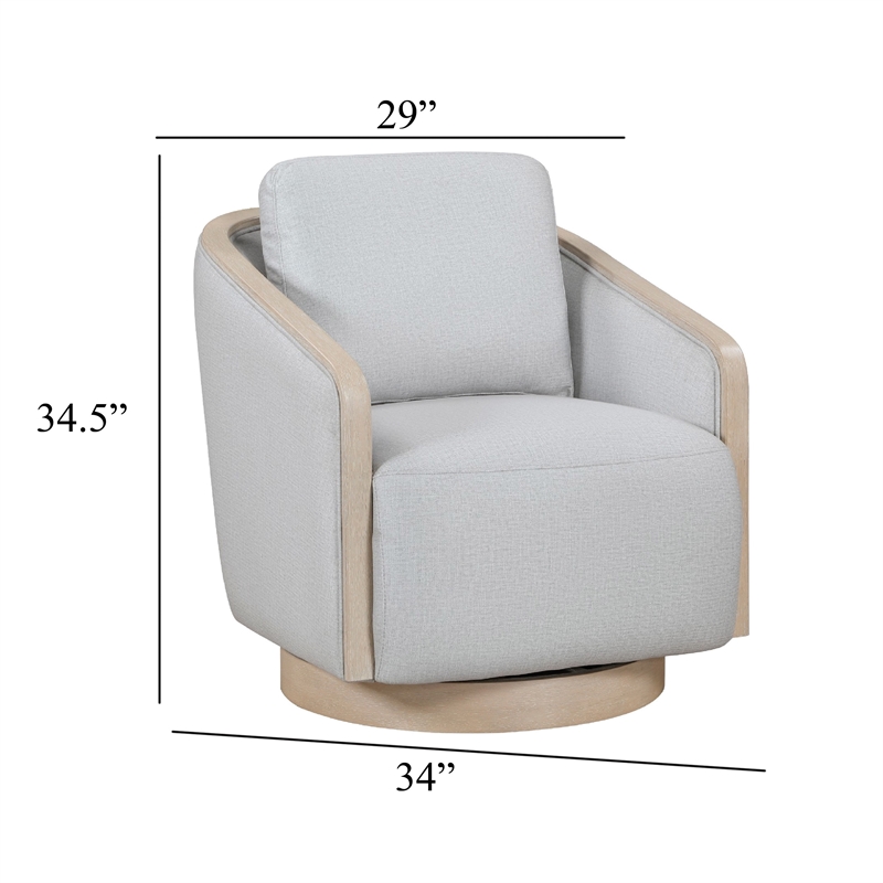 Swivel Accent Armchair- Oak Brown Wood Trim and Base