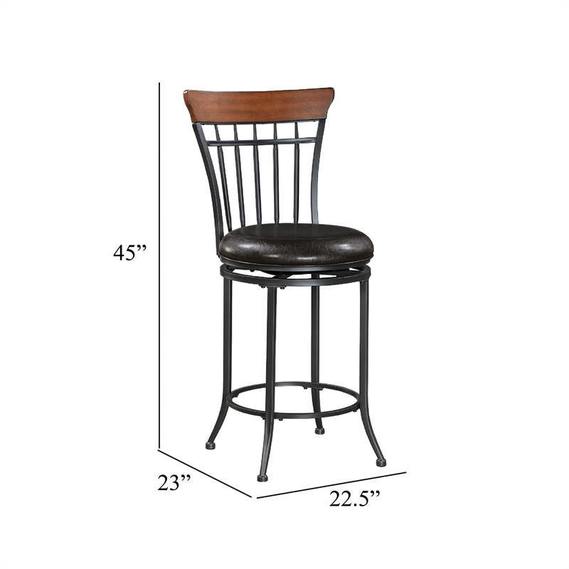 Swivel Bar Height Chair- Brown Faux Leather- Black Metal