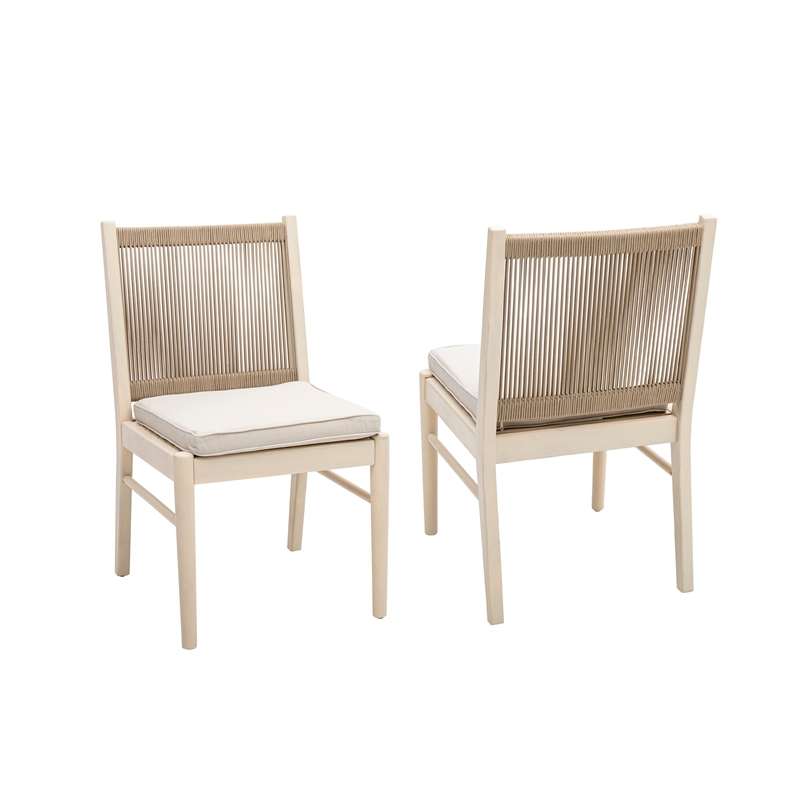Orry Dining Side Chair Set of 2- Sand Brown Roped Back- Acacia Wood