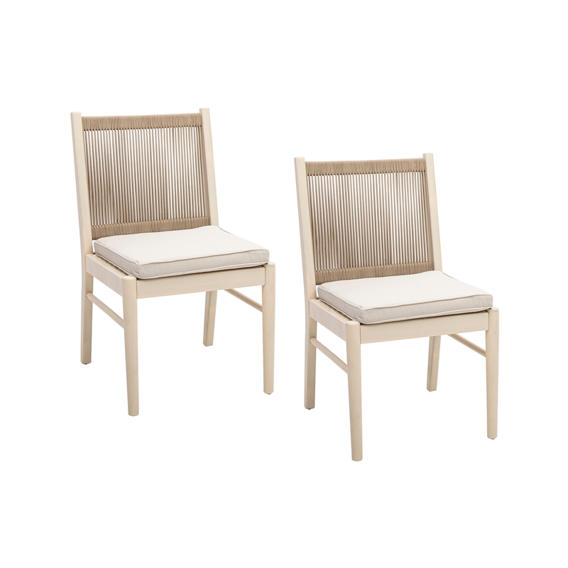 Orry Dining Side Chair Set of 2- Sand Brown Roped Back- Acacia Wood
