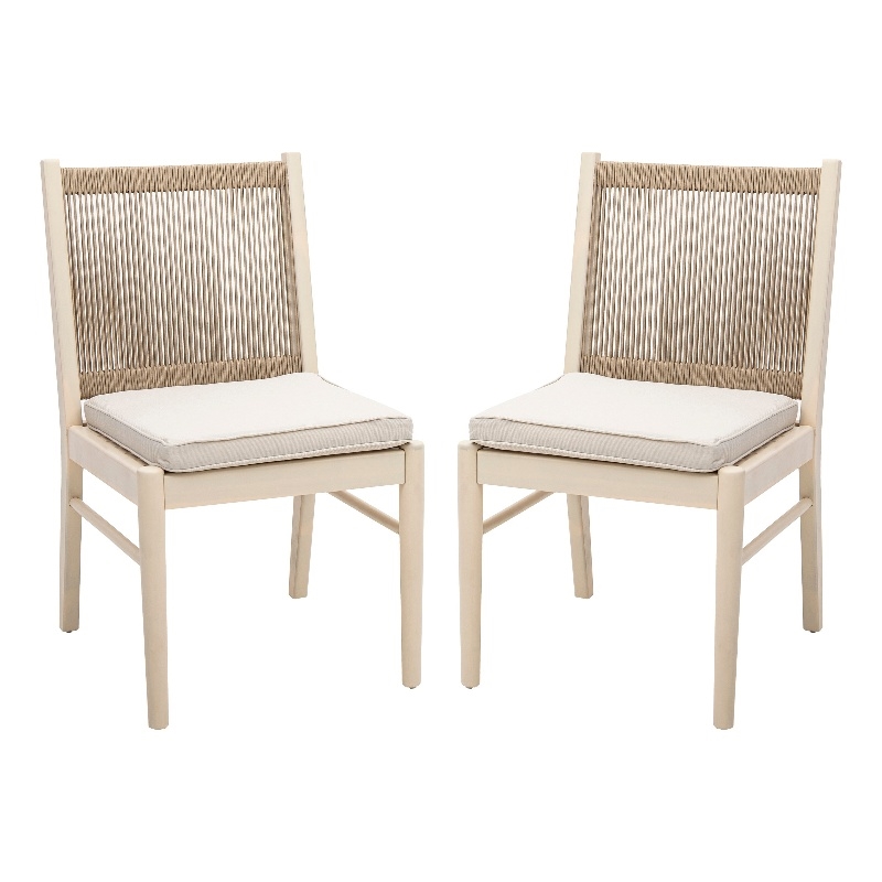 Orry Dining Side Chair Set of 2- Sand Brown Roped Back- Acacia Wood